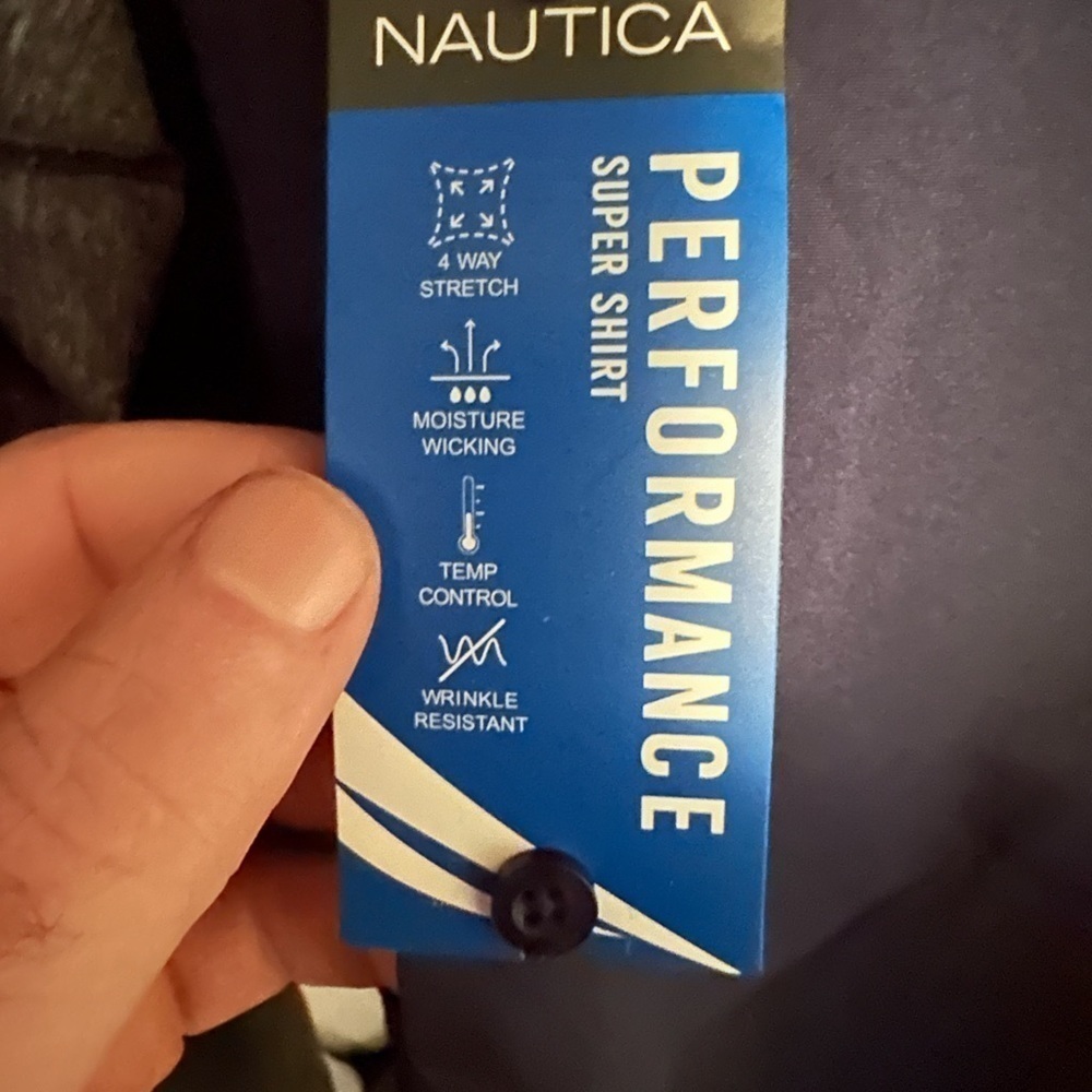 New Nautica Men’s Blue Performance Slim Fit Long Sleeve Button Up Shirt - Medium - Picture 6 of 7